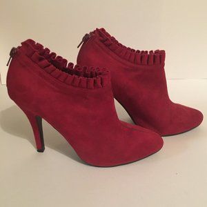 Red Suede Stiletto Boots w/ruffles by Paprika -7.5
